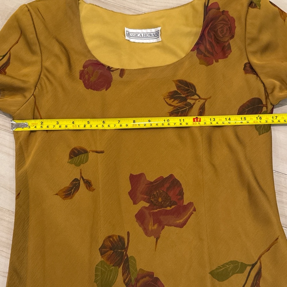 Vintage 90s Yellow Rose Floral Dress | Made in USA | Size 8 - Picture 8 of 12